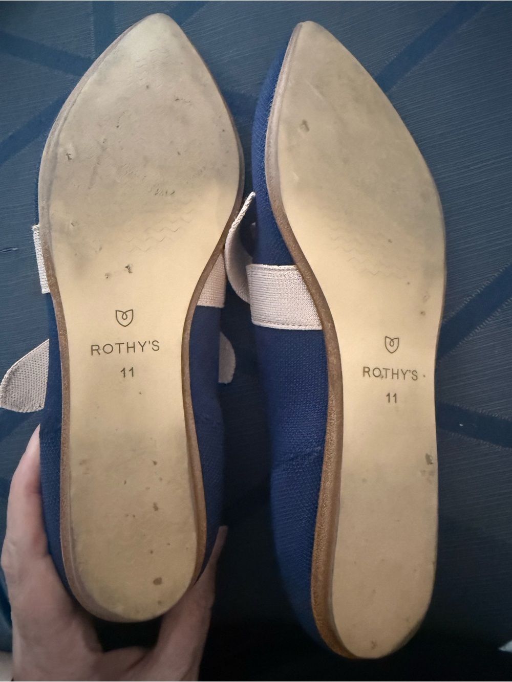 Rothy’s Navy Sapphire Mary Jane Pointed Toe Flats with Pink Bow - Picture 6 of 9